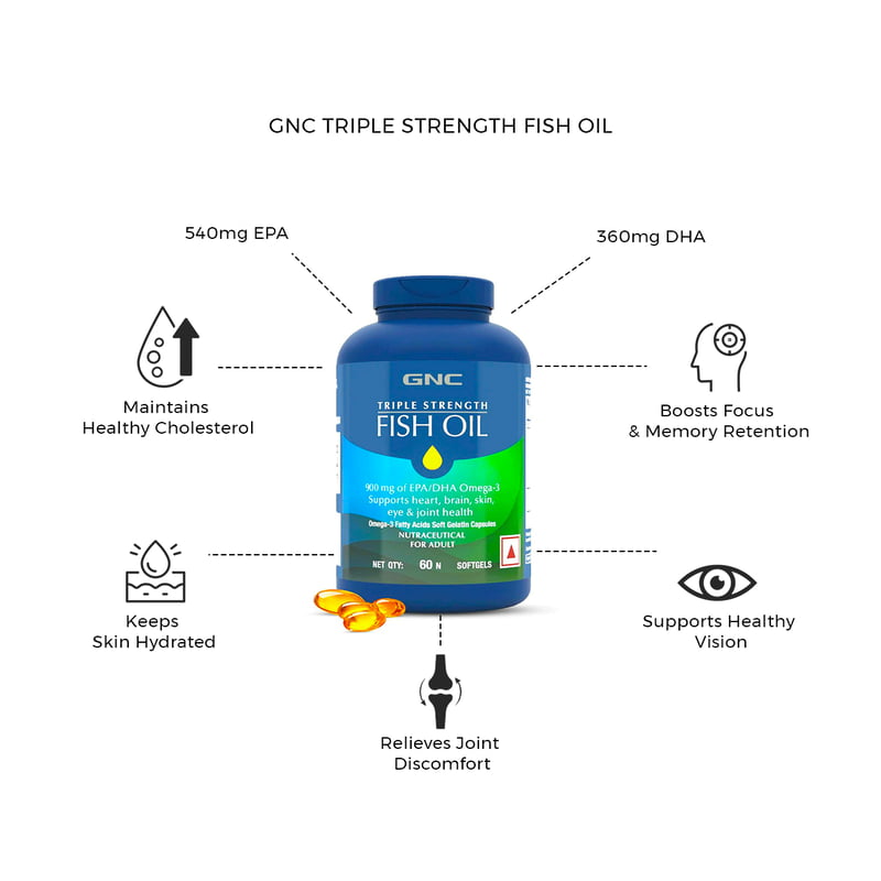 GNC 1500 MG Triple Strength Fish Oil Omega 3 Capsules 60 softgels