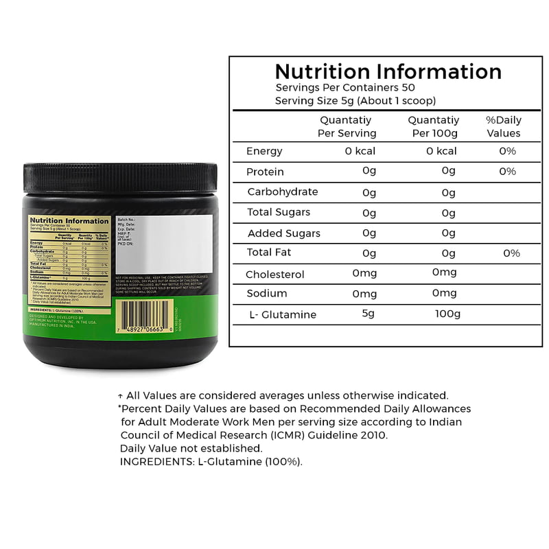 Optimum Nutrition L-Glutamine Powder 250gms