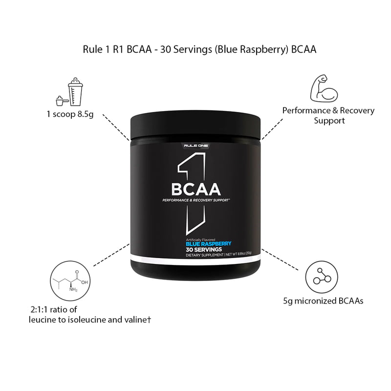 Rule 1 R1 BCAA - 30 Servings (Blue Raspberry) BCAA  (213 g, Blue Raspberry)