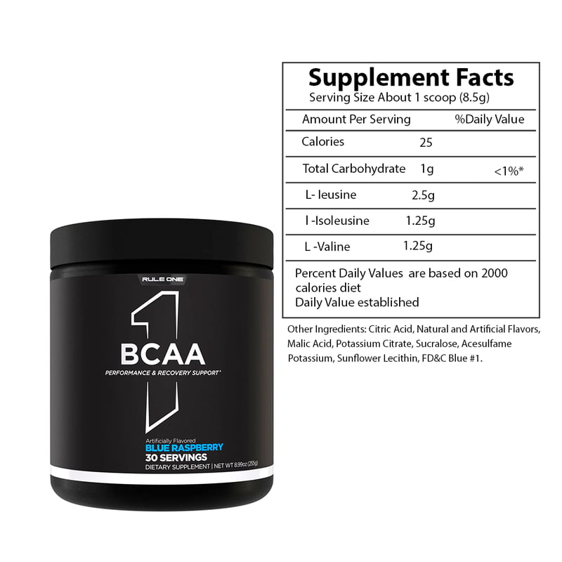 Rule 1 R1 BCAA - 30 Servings (Blue Raspberry) BCAA  (213 g, Blue Raspberry)