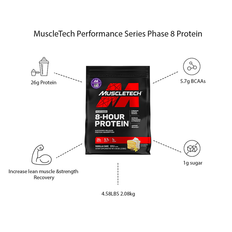 MuscleTech Platinum 8 Hour Protein - 4.6 lb, Milk Chocolate