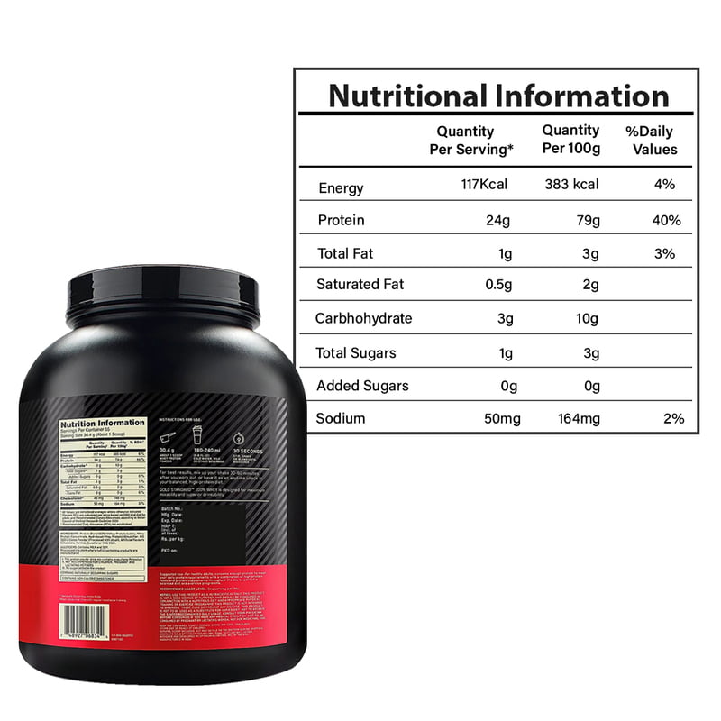 Optimum Nutrition (ON) Gold Standard 100% Whey Protein Powder 5 lb (+10% Extra), 2.5 kg (Vanilla Ice Cream) Optimum Nutrition (ON) Gold Standard 100% Whey Protein Powder 5 lb (+10% Extra), 2.5 kg (Vanilla Ice Cream)