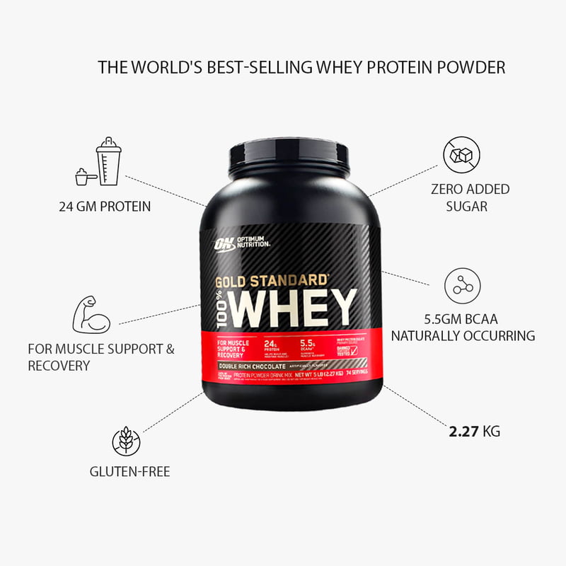 Optimum Nutrition (ON) Gold Standard 100% Whey Protein Powder 5 lb (+10% Extra), 2.5 kg (Vanilla Ice Cream) Optimum Nutrition (ON) Gold Standard 100% Whey Protein Powder 5 lb (+10% Extra), 2.5 kg (Vanilla Ice Cream)